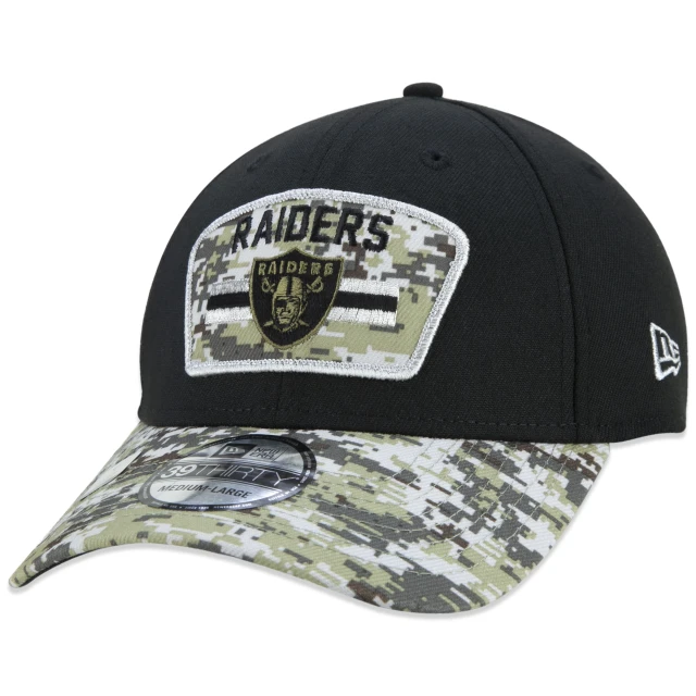 Boné 39THIRTY Stretch Fit Las Vegas Raiders Salute To Service NFL Fechado Aba Curva Preto