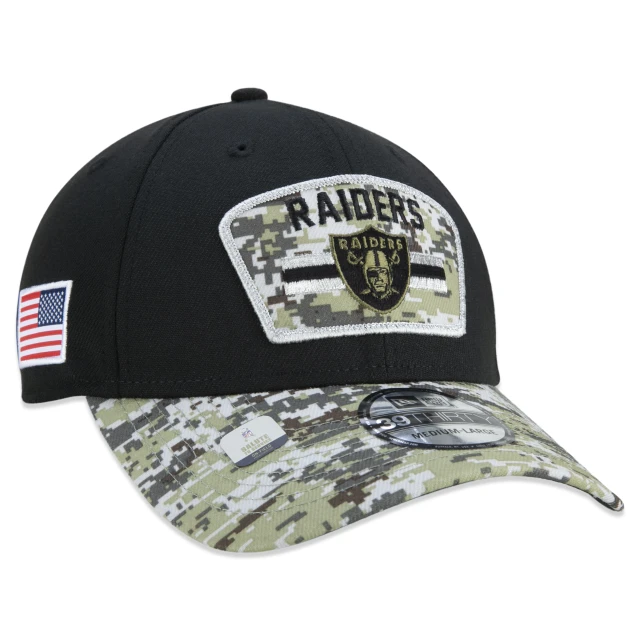 Boné 39THIRTY Stretch Fit Las Vegas Raiders Salute To Service NFL Fechado Aba Curva Preto