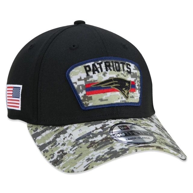 Boné 39THIRTY Stretch Fit New England Patriots Salute To Service NFL Fechado Aba Curva Preto