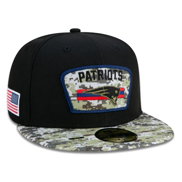 Boné 59FIFTY New England Patriots Salute To Service NFL Fitted Aba Reta Preto