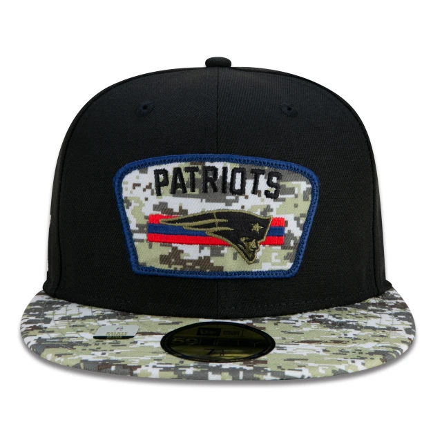Boné 59FIFTY New England Patriots Salute To Service NFL Fitted Aba Reta Preto