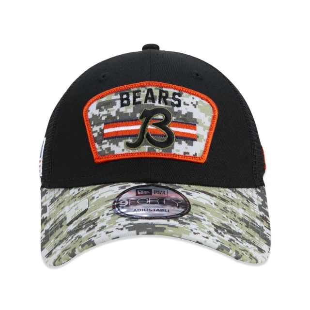 Boné 9FORTY Trucker Chicago Bears Salute To Service NFL Snapback Aba Curva Preto