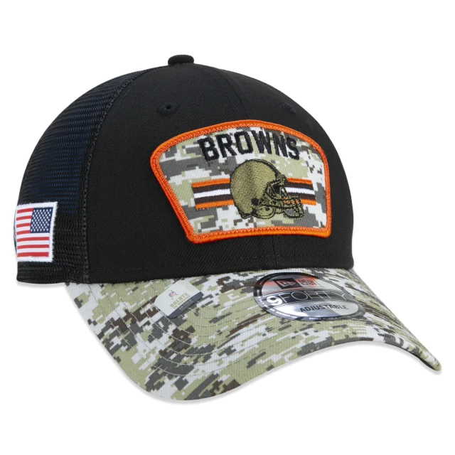 Boné 9FORTY Trucker Cleveland Browns Salute To Service NFL Snapback Aba Curva Preto