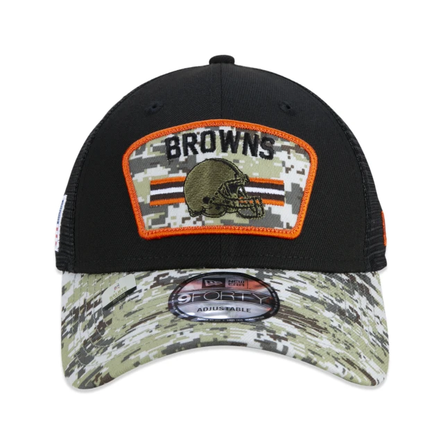 Boné 9FORTY Trucker Cleveland Browns Salute To Service NFL Snapback Aba Curva Preto