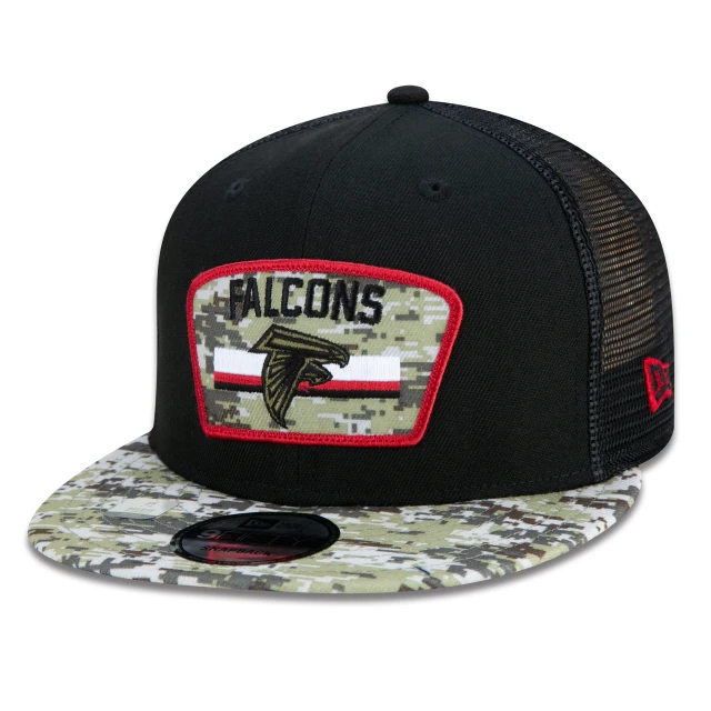Boné 9FIFTY Trucker Atlanta Falcons Salute To Service NFL Snapback Aba Reta Preto