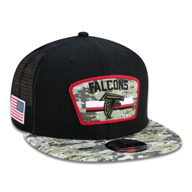 Boné 9FIFTY Trucker Atlanta Falcons Salute To Service NFL Snapback Aba Reta Preto