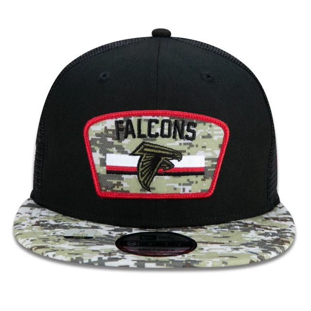 Boné 9FIFTY Trucker Atlanta Falcons Salute To Service NFL Snapback Aba Reta Preto