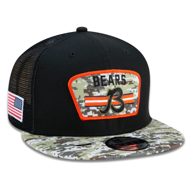 Boné 9FIFTY Trucker Chicago Bears Salute To Service NFL Snapback Aba Reta Preto