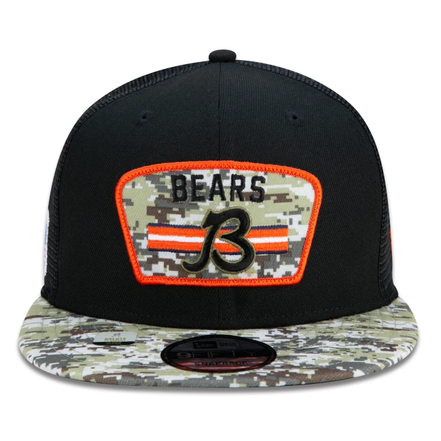 Boné 9FIFTY Trucker Chicago Bears Salute To Service NFL Snapback Aba Reta Preto