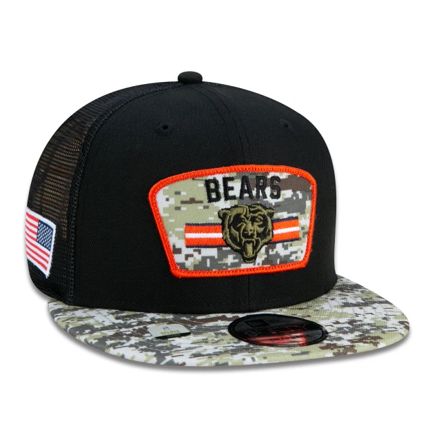 Boné 9FIFTY Trucker Chicago Bears Salute To Service NFL Snapback Aba Reta Preto