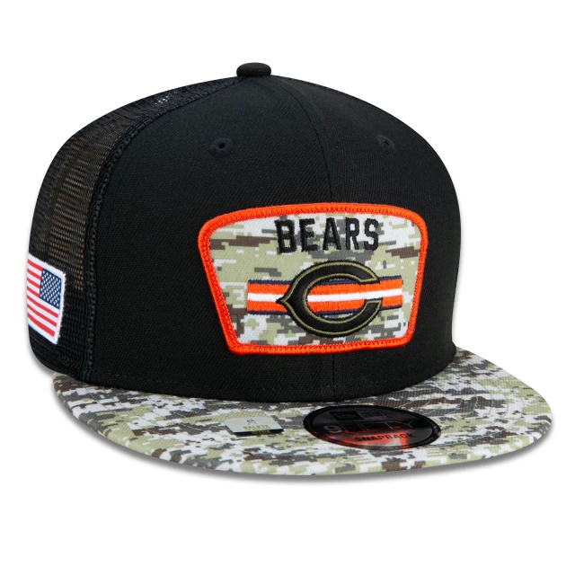 Boné 9FIFTY Trucker Chicago Bears Salute To Service NFL Snapback Aba Reta Preto