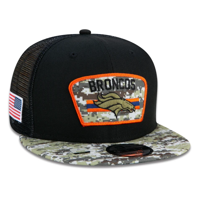 Boné 9FIFTY Trucker Denver Broncos Salute To Service NFL Snapback Aba Reta Preto