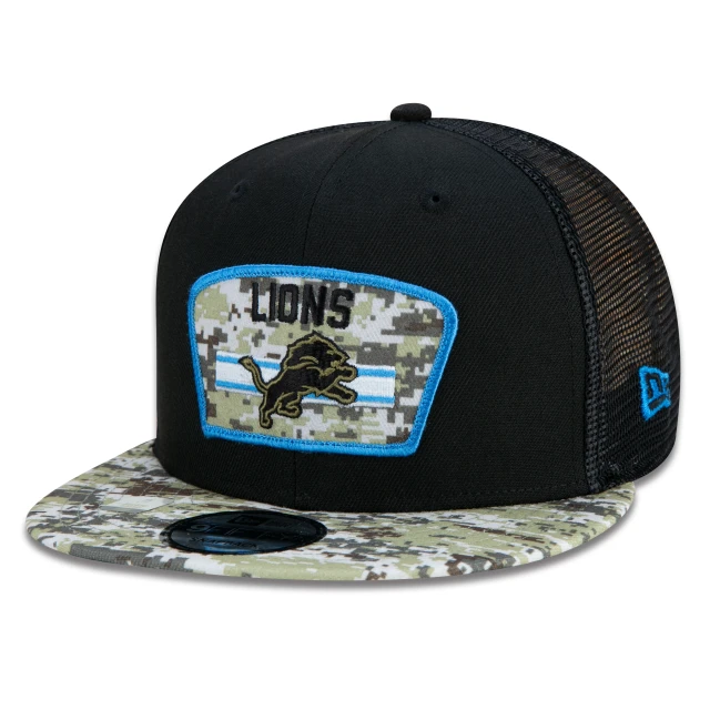 Boné 9FIFTY Trucker Detroit Lions Salute To Service NFL Snapback Aba Reta Preto