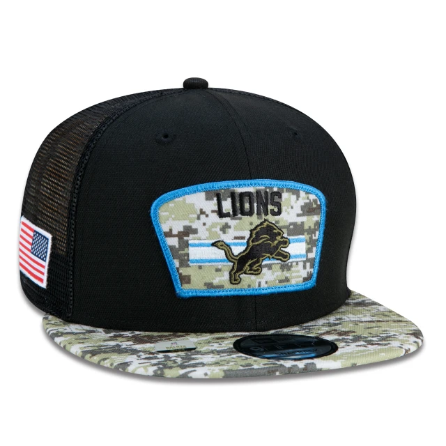 Boné 9FIFTY Trucker Detroit Lions Salute To Service NFL Snapback Aba Reta Preto