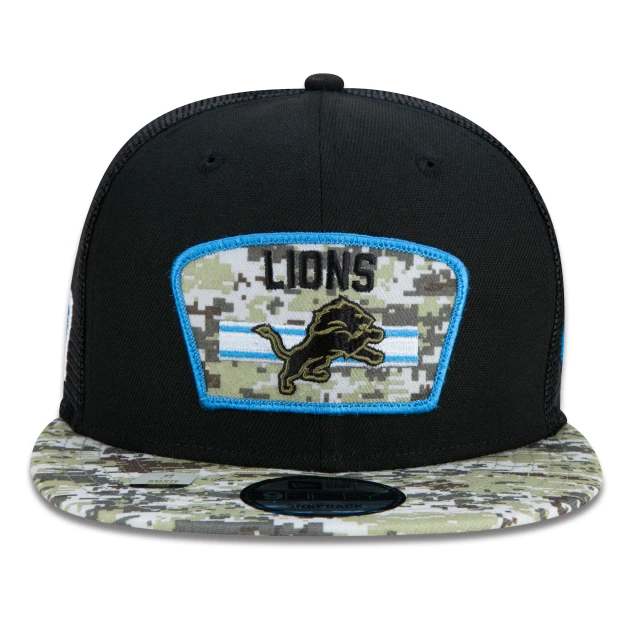 Boné 9FIFTY Trucker Detroit Lions Salute To Service NFL Snapback Aba Reta Preto