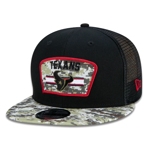 Boné 9FIFTY Trucker Houston Texans Salute To Service NFL Snapback Aba Reta Preto