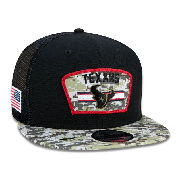 Boné 9FIFTY Trucker Houston Texans Salute To Service NFL Snapback Aba Reta Preto
