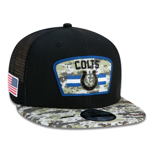 Boné 9FIFTY Trucker Indianapolis Colts Salute To Service NFL Snapback Aba Reta Preto
