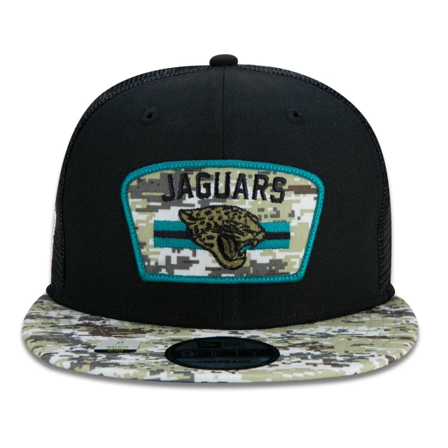 Boné 9FIFTY Trucker Jacksonville Jaguars Salute To Service NFL Snapback Aba Reta Preto