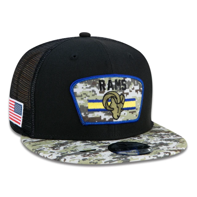 Boné 9FIFTY Trucker Los Angeles Rams Salute To Service NFL Snapback Aba Reta Preto