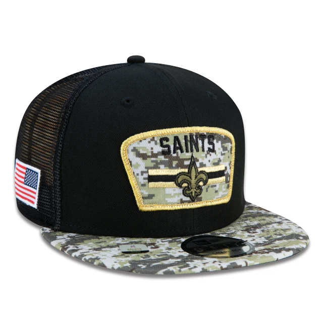Boné 9FIFTY Trucker New Orleans Saints Salute To Service NFL Snapback Aba Reta Preto