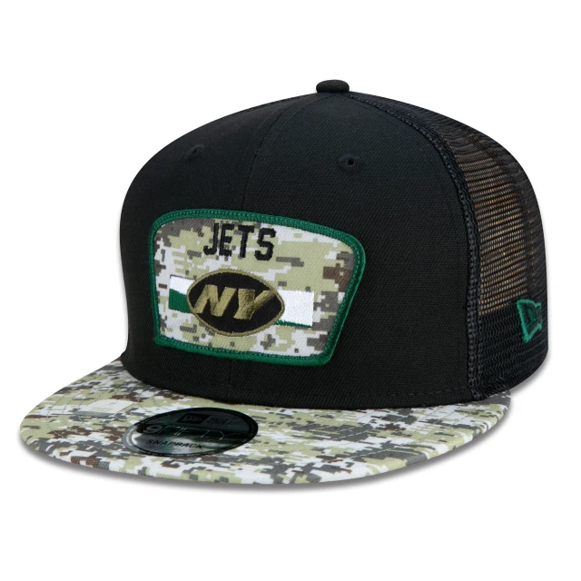 Boné 9FIFTY Trucker New York Jets Salute To Service NFL Snapback Aba Reta Preto