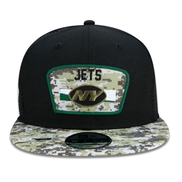 Boné 9FIFTY Trucker New York Jets Salute To Service NFL Snapback Aba Reta Preto