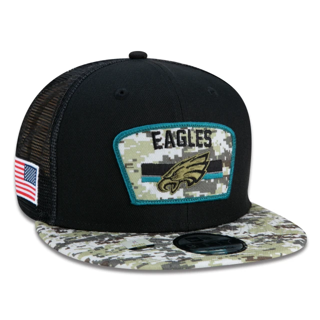 Boné 9FIFTY Trucker Philadelphia Eagles Salute To Service NFL Snapback Aba Reta Preto