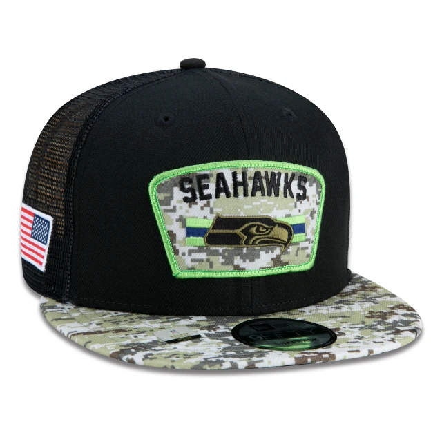 Boné 9FIFTY Trucker Seattle Seahawks Salute To Service NFL Snapback Aba Reta Preto