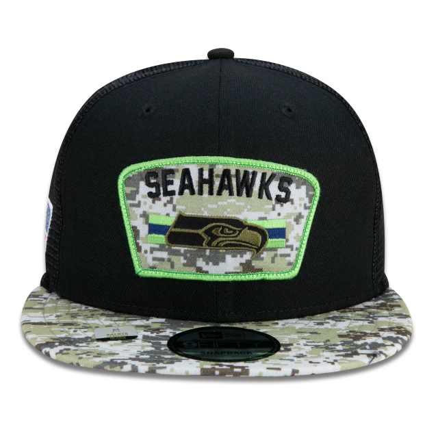 Boné 9FIFTY Trucker Seattle Seahawks Salute To Service NFL Snapback Aba Reta Preto