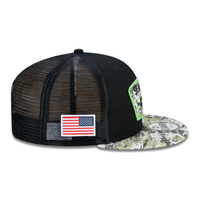 Boné 9FIFTY Trucker Seattle Seahawks Salute To Service NFL Snapback Aba Reta Preto