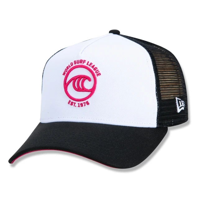 Boné 9FORTY A-Frame Trucker Snapback WSL Oficial Surfe Aba Curva Branco Preto