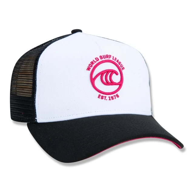 Boné 9FORTY A-Frame Trucker Snapback WSL Oficial Surfe Aba Curva Branco Preto