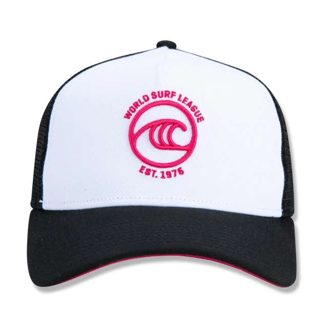 Boné 9FORTY A-Frame Trucker Snapback WSL Oficial Surfe Aba Curva Branco Preto
