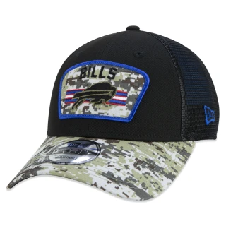 Boné 9FORTY Trucker Buffalo Bills Salute To Service NFL Snapback Aba Curva Preto