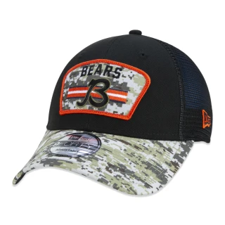Boné 9FORTY Trucker Chicago Bears Salute To Service NFL Snapback Aba Curva Preto