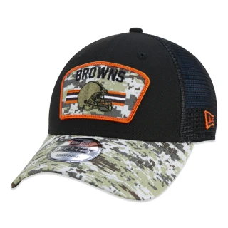 Boné 9FORTY Trucker Cleveland Browns Salute To Service NFL Snapback Aba Curva Preto