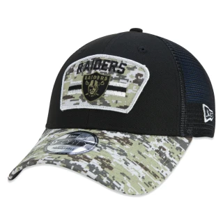 Boné 9FORTY Trucker Las Vegas Raiders Salute To Service NFL Snapback Aba Curva Preto