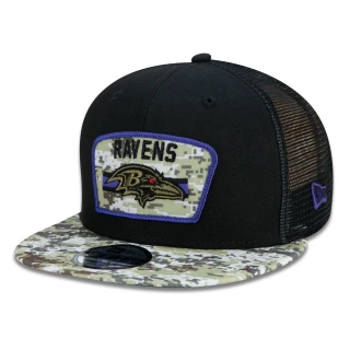 Boné 9FIFTY Trucker Baltimore Ravens Salute To Service NFL Snapback Aba Reta Preto