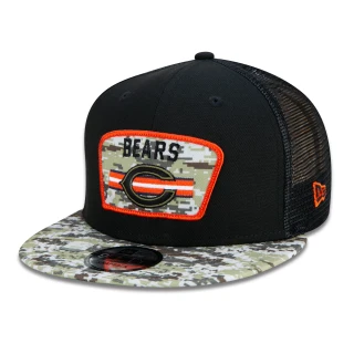 Boné 9FIFTY Trucker Chicago Bears Salute To Service NFL Snapback Aba Reta Preto