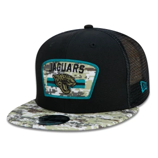 Boné 9FIFTY Trucker Jacksonville Jaguars Salute To Service NFL Snapback Aba Reta Preto