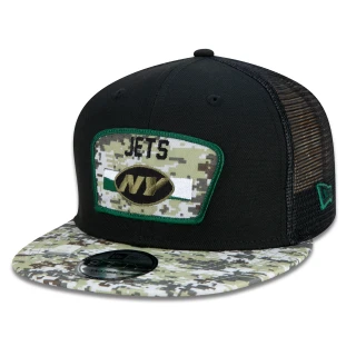 Boné 9FIFTY Trucker New York Jets Salute To Service NFL Snapback Aba Reta Preto