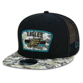 Boné 9FIFTY Trucker Philadelphia Eagles Salute To Service NFL Snapback Aba Reta Preto