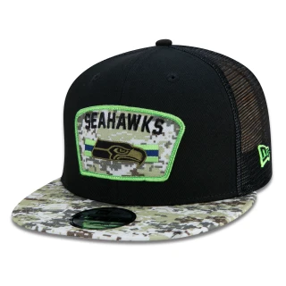 Boné 9FIFTY Trucker Seattle Seahawks Salute To Service NFL Snapback Aba Reta Preto